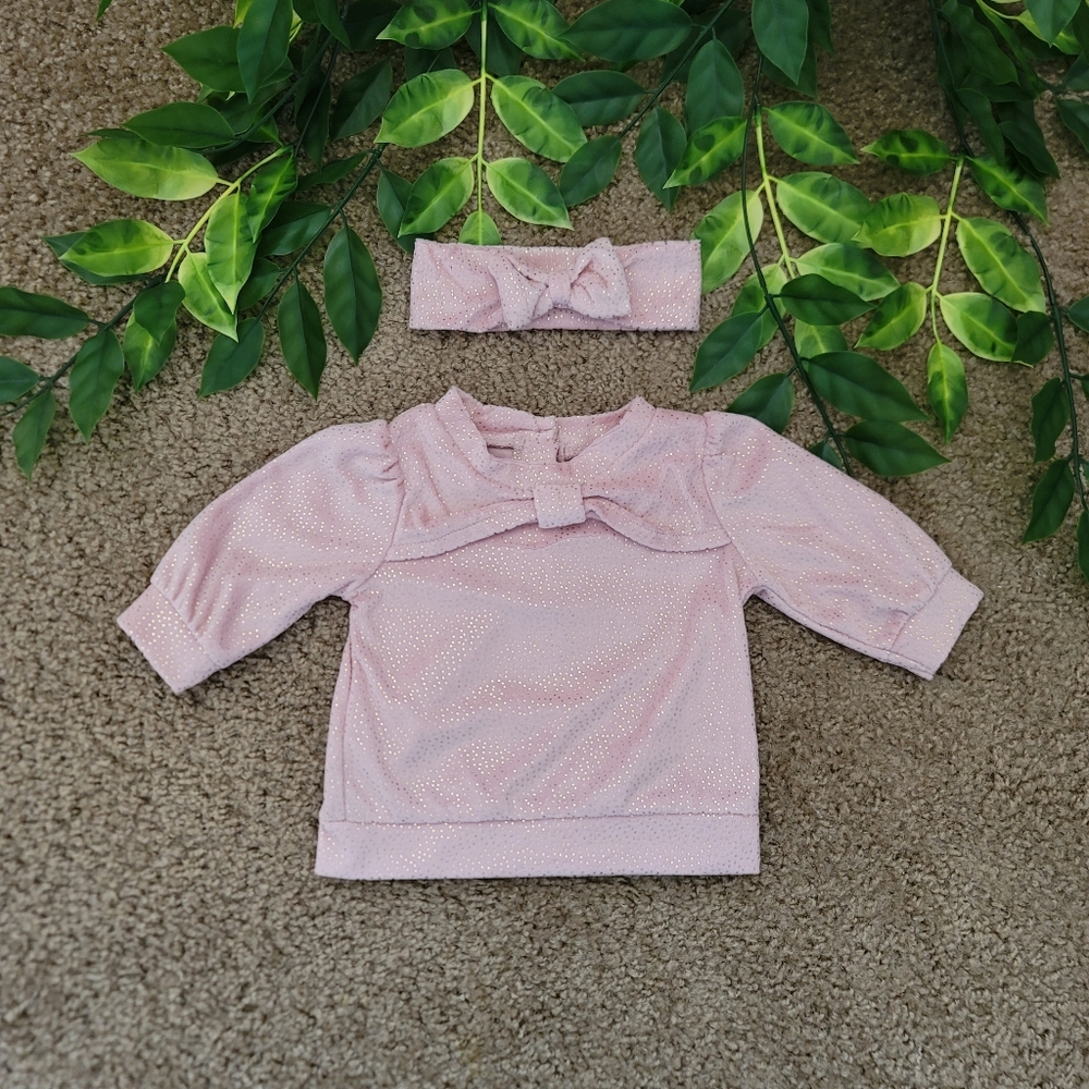 Baby Girl Pink Glitter Shirt + Headband (0-3 Months)